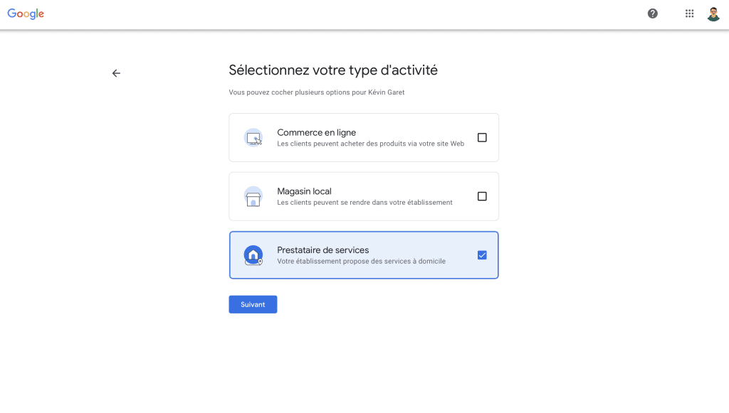Deuxième étape pour créer une fiche Google My Business